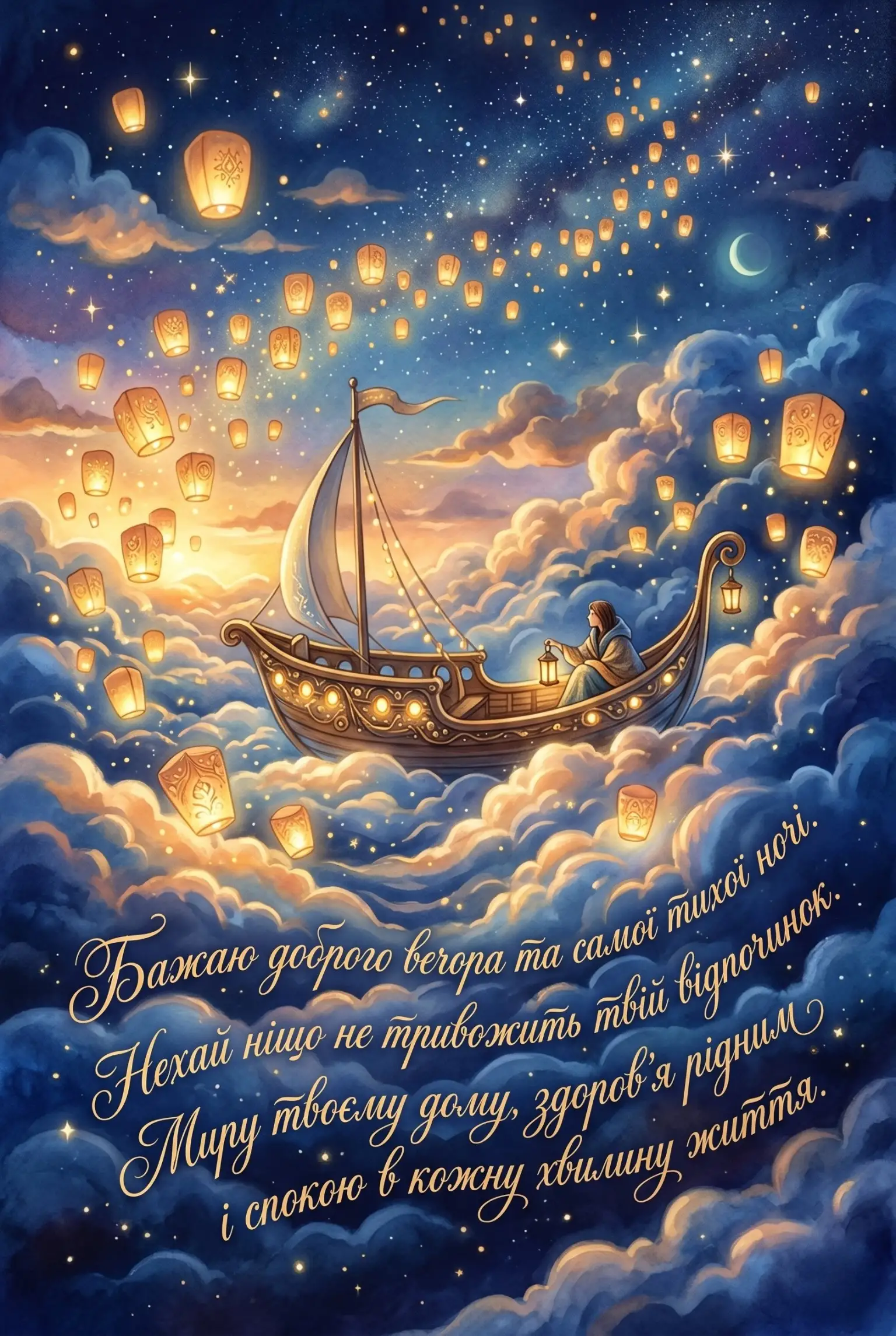 Листівки доброго вечора та тихої ночі для затишного настрою і спокійного відпочинку