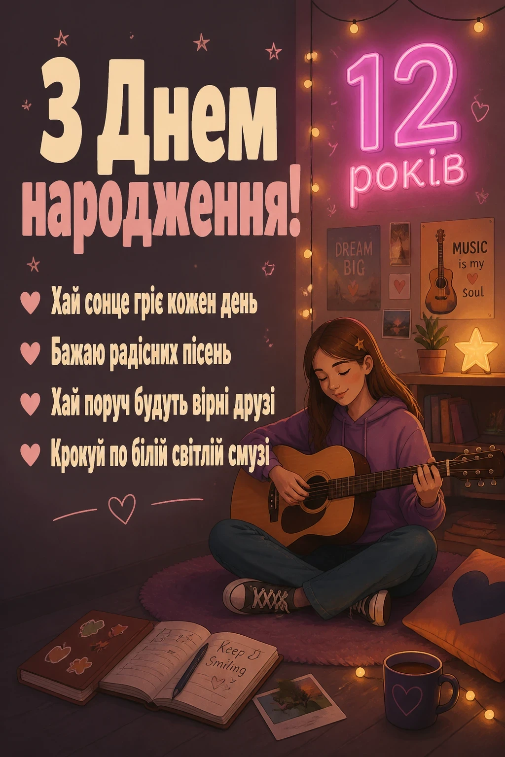 привітання з днем народження дівчинці 12 років своїми словами